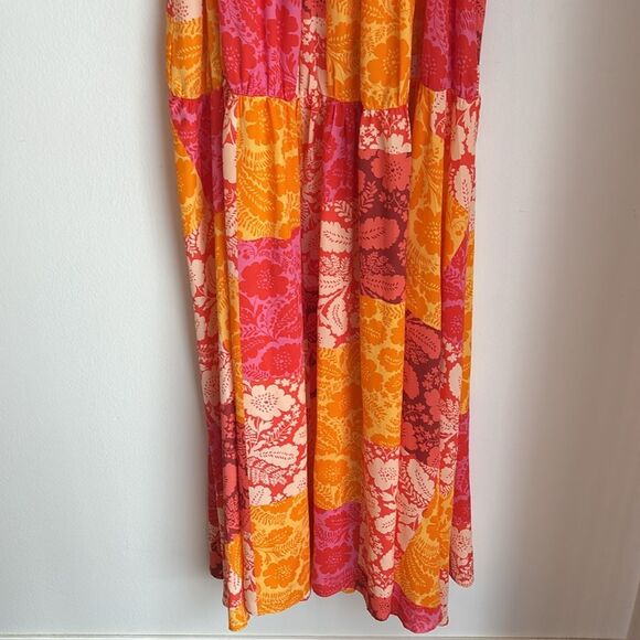 Ann Taylor Women’s Patchwork Floral Maxi Dress Tangelo Boho tropical Large NWT - Picture 11 of 13